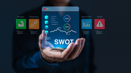 SWOT Analysis with Data Dashboard and Icons - Strategic Business Planning