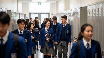High School Students Walking in Hallway