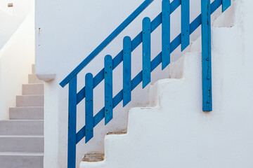 Blue Railing and White Stairs in Cycladic Style, Milos