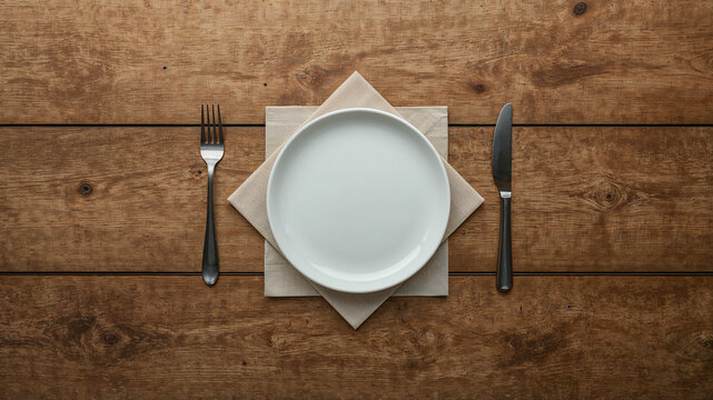 Elegant table setting with white plate and cutlery
