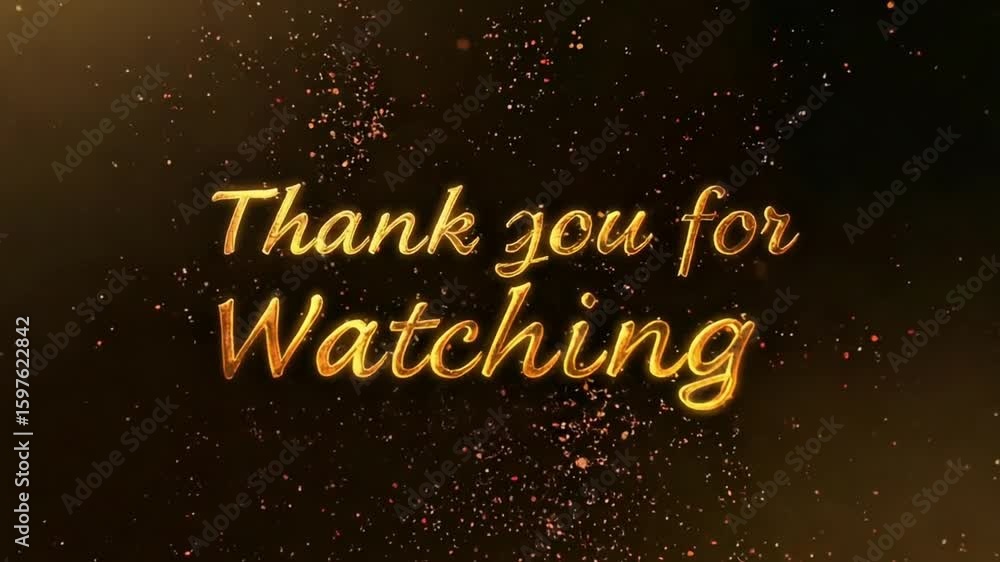 Poster golden thank you for watching message with particles and dark background