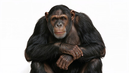 Fototapeta premium Chimpanzee posing on white background with arms crossed