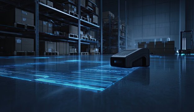 Warehouse floor with tech device