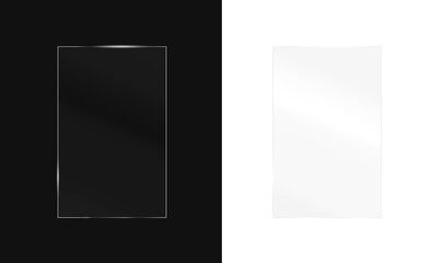 Glasses with mirror reflection and plastic shine. Vector screen with PNG acrylic light and gloss. Transparent sheet with glasses and PNG window in rectangle design illustration.

