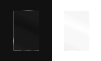 Glasses with mirror reflection and plastic shine. Vector screen with PNG acrylic light and gloss. Transparent sheet with glasses and PNG window in rectangle design illustration.

