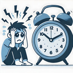 Flat minimalist illustration of a person attending a video conference call on a laptop, with a bookshelf in the background, symbolizing virtual meetings, isolated on a white background.