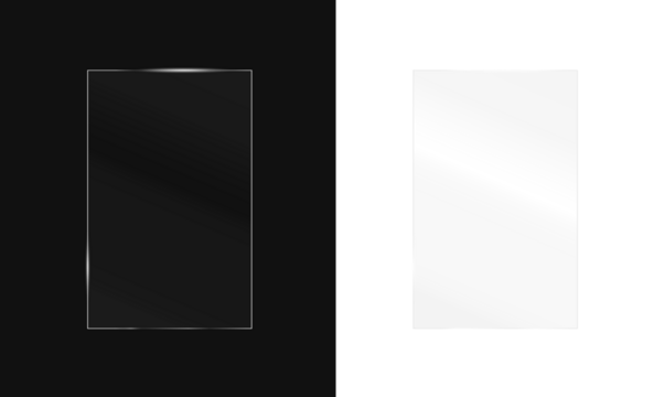 Glasses with mirror reflection and plastic shine. Vector screen with PNG acrylic light and gloss. Transparent sheet with glasses and PNG window in rectangle design illustration.

