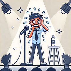 Flat minimalist illustration of a person attending a video conference call on a laptop, with a bookshelf in the background, symbolizing virtual meetings, isolated on a white background.