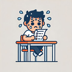 Flat minimalist illustration of a person attending a video conference call on a laptop, with a bookshelf in the background, symbolizing virtual meetings, isolated on a white background.