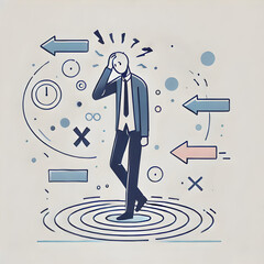 Flat minimalist illustration of a person attending a video conference call on a laptop, with a bookshelf in the background, symbolizing virtual meetings, isolated on a white background.