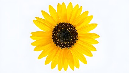 Obraz premium A bright yellow sunflower blossom, isolated on a white background, showcases its summer beauty and natural flora