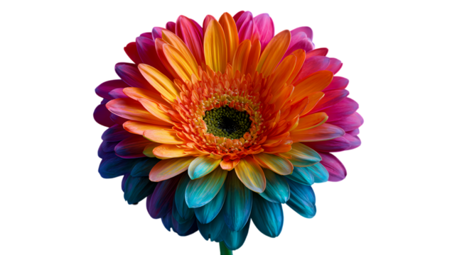 Vibrant rainbow gerbera daisy flower petals displaying a spectrum of colors isolated on transparent background - Powered by Adobe