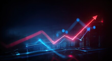 Futuristic graph rising, glowing lines and data points