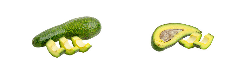 fresh avocado and slices on transparent background