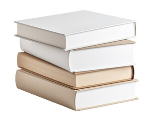 Stack of three decorative books with textured hardcovers, isolated on a transparent background
