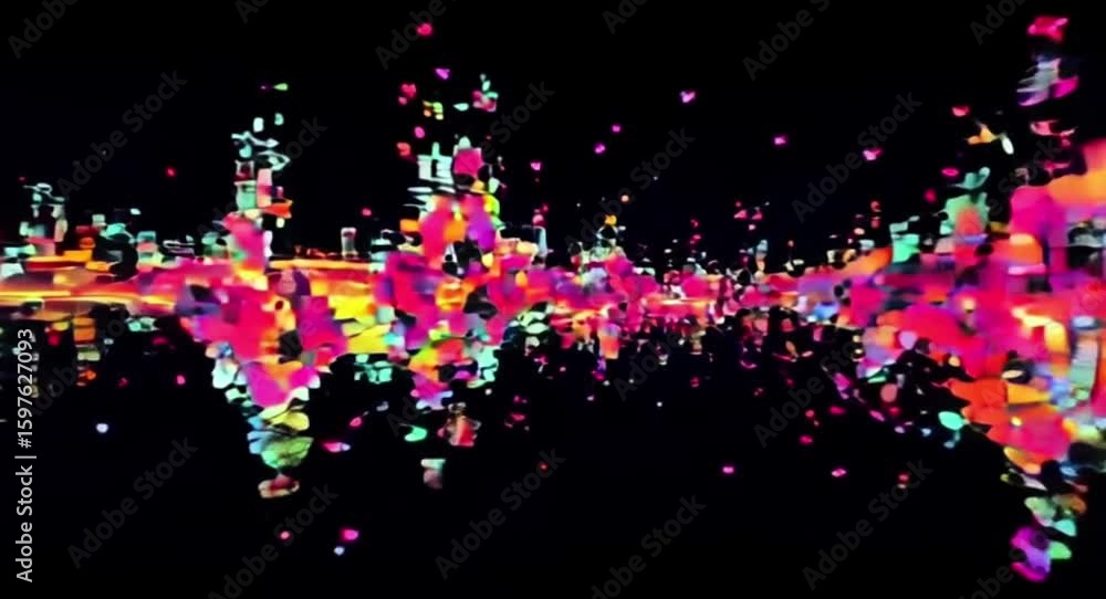 Poster abstract vibrant colorful explosion effect with dynamic pixelated particles