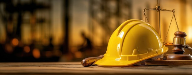 The hard hat symbolizes safety and justice in the legal construction industry.