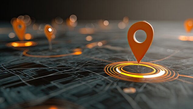 Abstract map with orange location markers