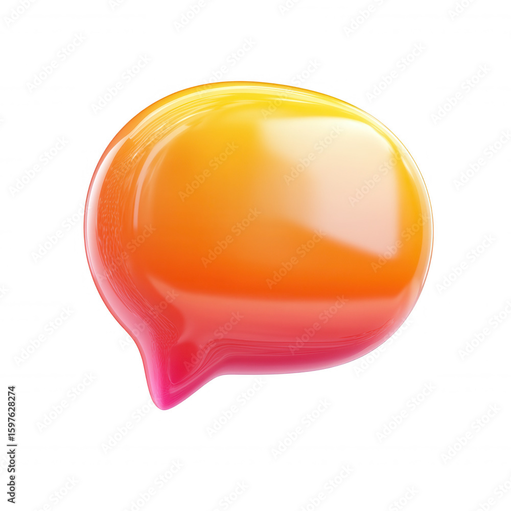 Fototapete 3d icon peach and yellow chat bubble is showing typing indicator with four dots on a transparent bac