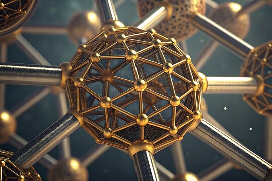 Golden geodesic sphere with metallic connections molecular structure geodesic dome