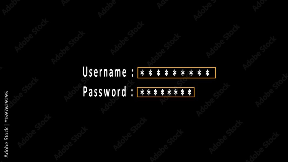 Poster animated of user-name and password fields. glowing user-name and password fields concept on white ba