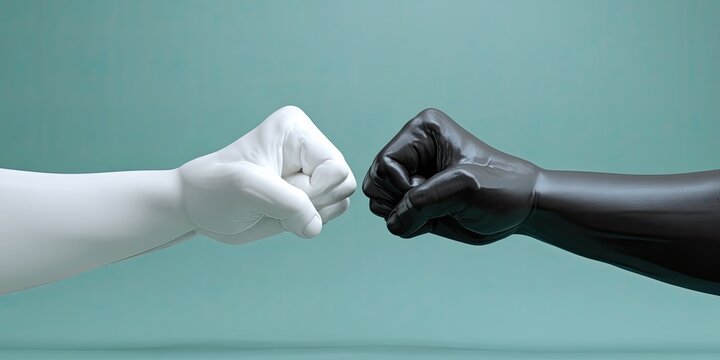 Two clenched fists, one white, one black, facing each other (1)