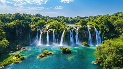 Long exposure image of a wonderful waterfall. Tortum Waterfall morning view. Uzundere, Erzurum, Turkey