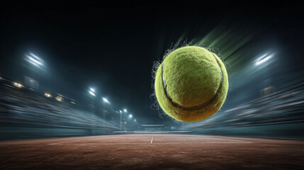 Tennis Ball Action Court Sport Night Players Stadium Lights Competition Game Racket Energy Tournament Speed Impact Outdoor Fitness Professional Swing Agility Dynamic Momentum Courtside
