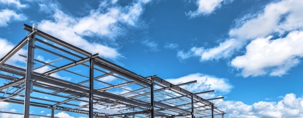 The Steel Framework Against a Brilliant Blue Sky with Fluffy Clouds
