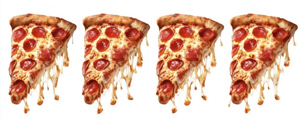 The delicious pepperoni pizza slices dripping with gooey cheese.