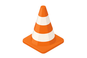 Orange and white traffic cone signaling safety warning, positioned at isometric angle against clear background, highlighting potential road hazard