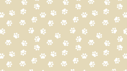 Seamless white paw print pattern on a light beige background. Ideal for pet-themed designs