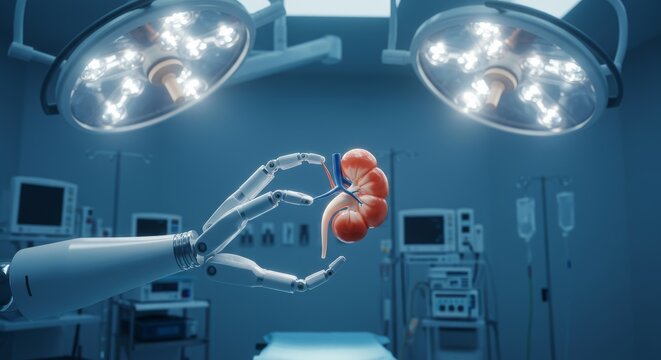 Robotic precision: Hyperrealistic kidneys delicately held in operating room environment