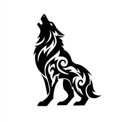 Fototapeta premium Tribal Wolf Tattoo. Powerful Wolf Mascot Silhouette with Graphic Tribal Design