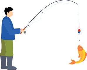 Illustration of a fisherman catching fish
