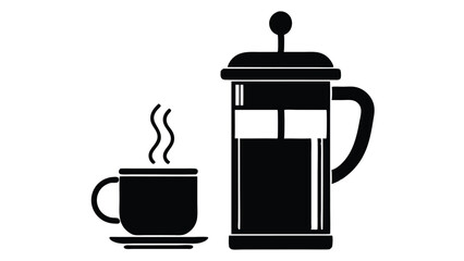 Flat Design Vector Illustration of a Steaming French Press Coffee Maker