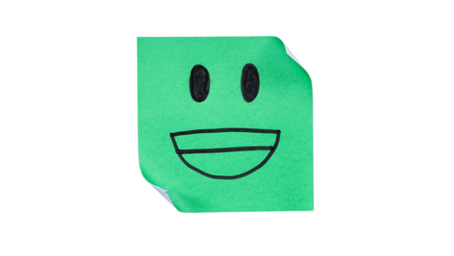Straight mouth emoji on flat green square paper isolated on transparent background