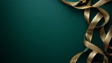 Golden ribbon on a dark green background.