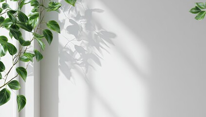 Sunlight through plants casts shadows on a wall