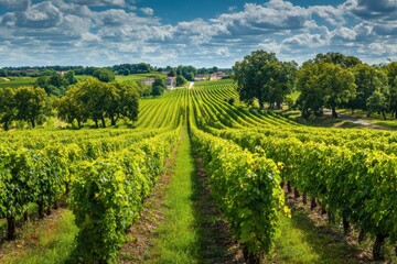 Naklejka premium Vineyard Wineyard. Saint Emilion Bordeaux Vinery in French Landscape