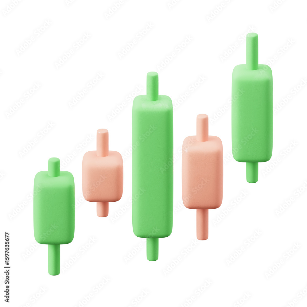 Poster 3d candlestick chart isolated on png transparent background for financial stock trading and graph an