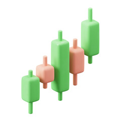 Fototapeta premium 3D Candlestick Chart Isolated on Png Transparent Background for Financial Stock Trading and Graph Analysis.