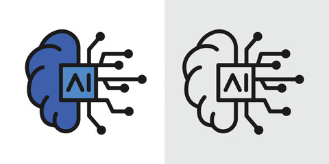 AI Brain Circuit Icons, Artificial Intelligence Technology Logo graphic symbol