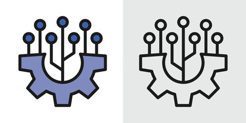 Gear and circuit icon design representing emerging technology and innovation for tech startups, AI development, Industry 4.0, smart systems, and future technology concepts. vector graphic