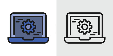 machine learning logo icons with gear and laptop for artificial intelligence, automation, and digital technology