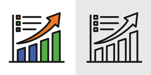 Data analytics icons with bar chart and arrow growth concept for symbol illustrates business growth, statistics, and financial analysis. vector graphic