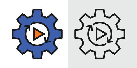 automation software graphic icons with gear and play symbol for workflow automation, system integration, continuous deployment