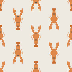 Seamless pattern with lobster. Sea character. For design, fabric, wrapping, cards, textile, wallpaper, apparel. Isolated vector cartoon illustration in flat style.