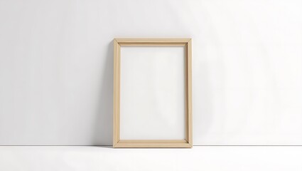 Simple Wooden Picture Frame Mockup on a White Surface for Artwork and Photography Display
