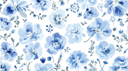Materiał do szycia Watercolor background pattern blue flowers on white background
